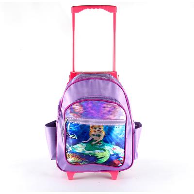 China Comfortable Hot Selling Cartoon Mermaid Children Trolley School Bag Girl Backpack With Wheels for sale