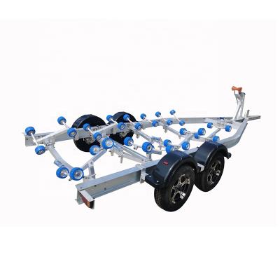 China Heavy Duty Aluminum Wobbler Rollers Twin Axles Boat Trailer For 6.25m Boat for sale