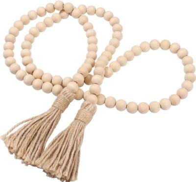 China 2021 Wholesale Garden Rustic Hemp Twine Rope Tassel Garden Beads Hang Home Decoration Wood for sale