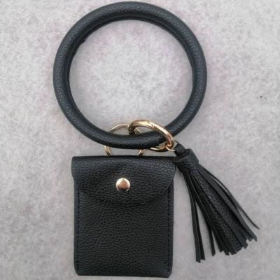 China New Styles Metal Snap Card Wallet Tassel Chain Key Chain PU Leather Custom Colorful Wristband Bracelet for sale