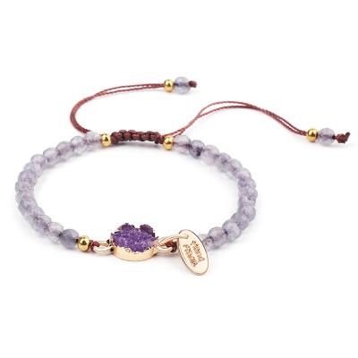 China Creative Adjustable Stone Rose Bracelet Amethyst Stone Romantic Natural Crystal Handwoven Bracelet for sale