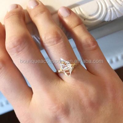 China Handmade Ring FASHIONABLE Big Diamond Ring Delicate Druzy Ring Herkimer Minimalist Jewelry for sale