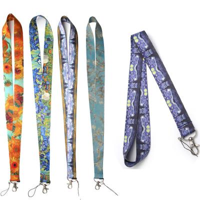 China 5 Styles Advertising Painting Starry Night Sunflowers Lanyard For Phones Keychains Key ID Name Tag Badge Holders for sale