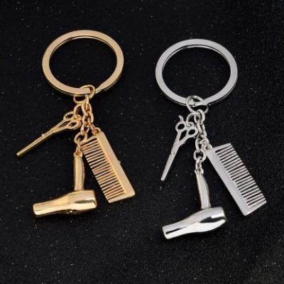 China Wholesale Customized Gift Logo Hairdresser Hair Dryer Scissor Comb Charm Key Chain for sale