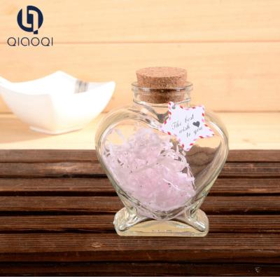 China Heart shape Clear glass wishing bottle with cork lids manufacturer for sale