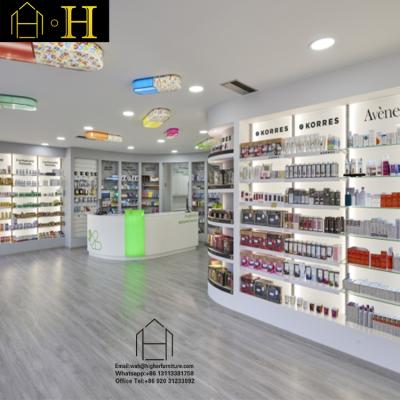 China Classic Shop Counter Design Pharmacy Shop Counter Design With Shop Furniture Medical Shelving for sale