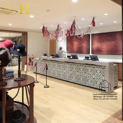 China Shop counter design; Wooden clothing store counter design clothing store cashier furniture design store counter design for sale