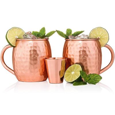 China Stocked Moscow Mule Copper Mugs Set With Straws And Shot Glass Food Safe Pure Solid Copper Mugs for sale