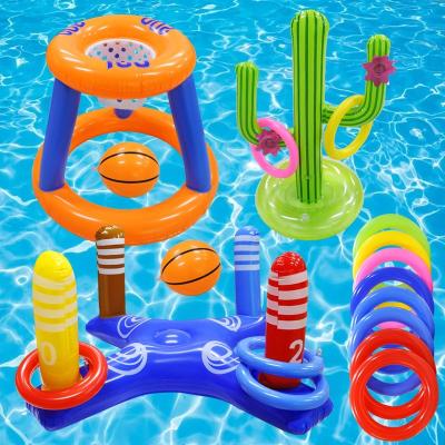 China Floating Water Entertainment Pool Toys Games Basketball Circle Inflatable Cross Ring Toss Game and Cactus Inflatable Ring Toss Kids Pool Water Toys for sale