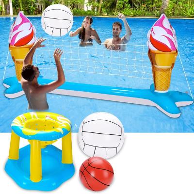 China Water Entertainment Pool Volleyball Net Set Floating Inflatable Basketball Hoop with 2 Balls Swimming Outdoor Games Summer Water Toys Yard for sale