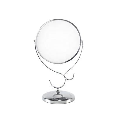 China New Design Double Sides Magnifying Desktop Magnifying Decorative Vanity Standing Round Metal Makeup Mirror for sale