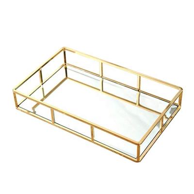 China Modern Home Vanity Tray Perfume Large Gold Mirror Decorative Tray for sale