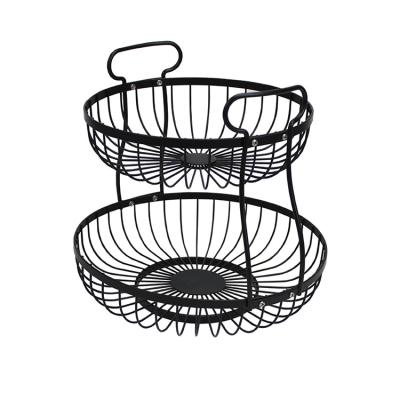 China Hanging Folding 2 Tier Fruit Basket Metal Fruit Storage Basket Collapsible Vegetable for sale