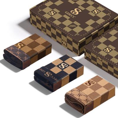 China Factory Price 3 Pcs Antibacterial Gift Boxed Checkerboard Popular Luxury High Elasticity Skin Friendly Brown Underwear Men Boxers for sale