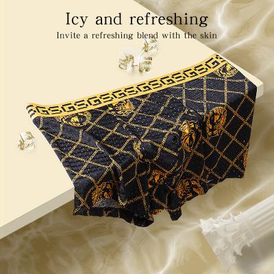 China 2023 Factory Price Fashion Printing Mesh Antibacterial Superior Luxury High Elasticity Ice And Silky Men Boxers Adult Male Briefs for sale