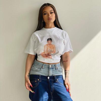 China anti-wrinkle summer new arrivals digital o-neck dropped shoulder women's t-shirts loose oversized-t shirt for sale