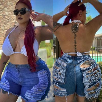 China 2021 new design fashion summer jeans viable women plus size denim shorts ripped pants shorts for sale