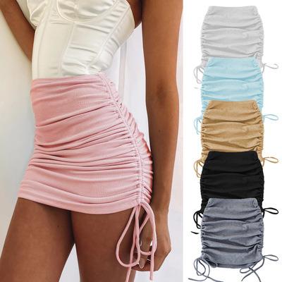 China Breathable Ready To Ship Women'S Sexy Fashion Stretch Drawstring Ruched Wrap Knitting Ribbed Skirt for sale