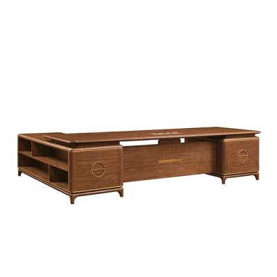 China 2020 Luxury Executive Desk Table Solid Walnut Walnut Veneer Desk Table 3.2m for sale