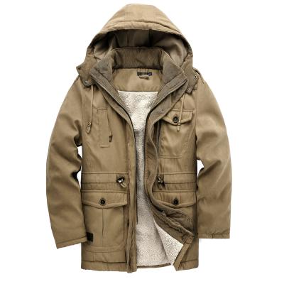 China Winter 2022 Long Sleeve 100% Cotton Windproof Jacket Coat Men Plus Size Multi Zipper Pocket Hooded Jacket for sale