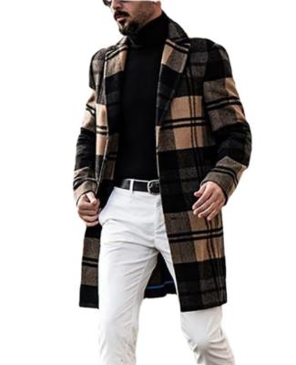 China Anti-Wrinkle Straight Polyester Fabric Boys Plaid Men Hot Selling Woolen Ditch Coat for sale