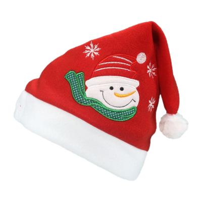 China 2022 New Party Snowman Embroidered Elk Christmas Hat Older Brushed Christmas Hat for sale