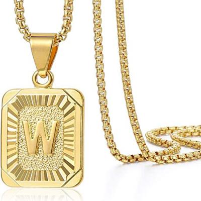 China New Hip Hop Stainless Steel Men's Necklace Square 26 English Capitals Double Drop Drop Pendant for sale