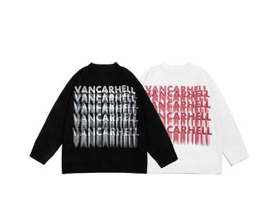 China European And American Mens Sweater Street Breathable Dark Black American Letter Loose Couple Sweater for sale