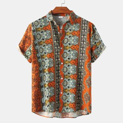 China Polyester/cotton 2022 summer men's short-sleeved beach shirt Hawaiian floral print casual shirt men's short-sleeved shirt for sale