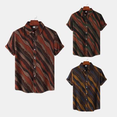 China 2022 New Summer Men's Casual Short Sleeve Polyester/Cotton Ebay Diagonal Stripe Printed Hawaiian Shirt Short Sleeve Shirt for sale