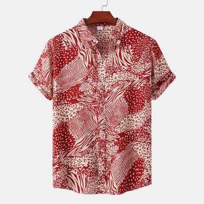 China Polyester/cotton men's short sleeve shirt 2022 European and American plus size Hawaiian men's beach shirt for sale