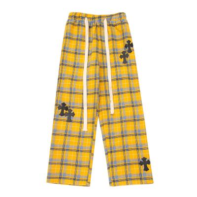 China 2022 Breathable Pants Mens Plaid High Waist Pantalones Lattice Crucifix Printed Rocket Pants For Man for sale