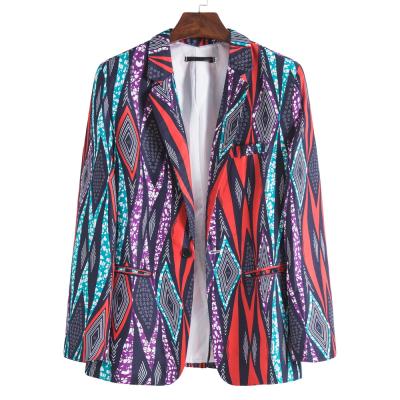 China 2022 Anti-Wrinkle Party Suit Men's Western Slim Button Casual Multicolor Splicing Printed Blazer for sale