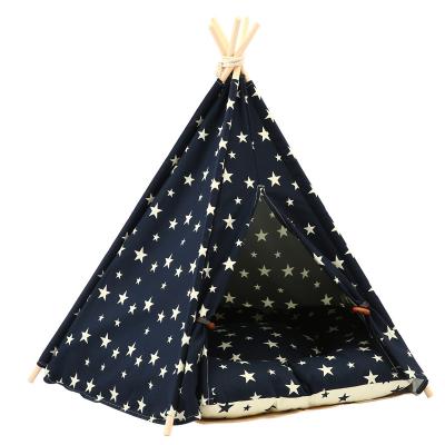 China Cooling Foldable Wooden Canvas Bed Cat Tipi House Indian Pet Teepee Tent Cave Tents for sale