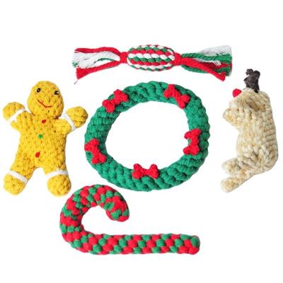 China Viable Interactive Christmas Dog Cotton Rope Toy Dog Cotton Rope Toy Chew Throwing Toy Set 5 Piece Set for sale