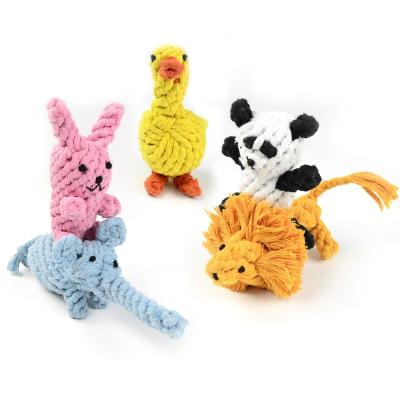 China Cotton Rope Dog Toy Lion Elephant Rabbit Duck Viable Animal Modeling Giraffe Chewing Cotton Rope Interactive Set Toy for sale