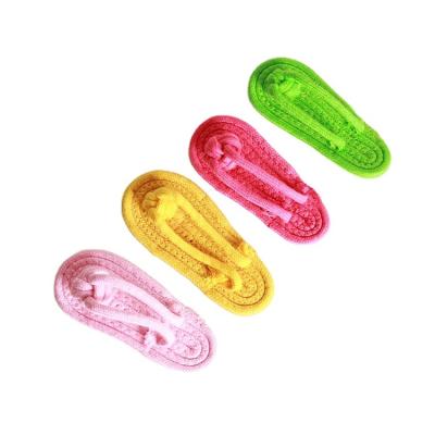 China Pet Candy Color Cotton Rope Slippers Viable Toys Dogs Chewing Teeth Rope Knot Toys for sale