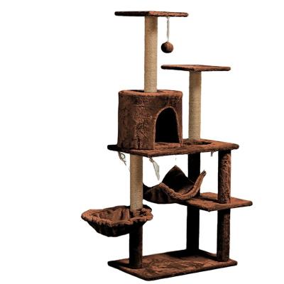 China Sustainable Three-Layer Wooden Pet Cat Striping Pole Nest Platform Tree Cat Toy Sisal Cat Climbing Jumping Frame for sale