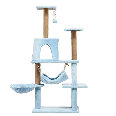 China Three-Layer Sustainable Hot Selling Wooden Pet Cat Striping Pole Nest Platform Tree Cat Toy Sisal Cat Climbing Jumping Frame for sale