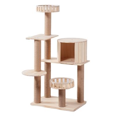 China Factory Price Cat Capsule Space Climbing Toy Sturdy Frame Sturdy Wooden Jumping Platform Cat Tree Large With Cat Litter Box for sale