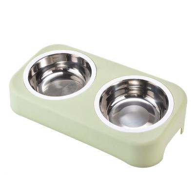 China Non-automatic Pet Supplies Stainless Steel Plastic Cat Bowl Chassis Dog Bowl for sale