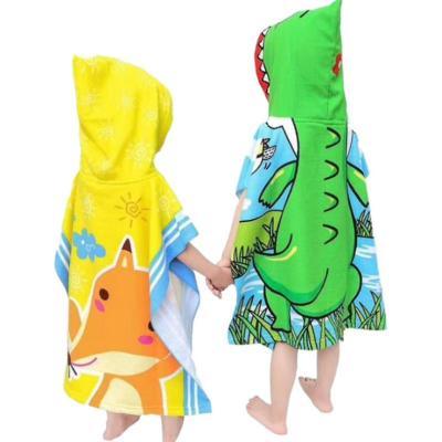 China Hot Selling Viable Cartoon Microfiber Kids Beach Poncho Children Hooded Beach Towel for sale