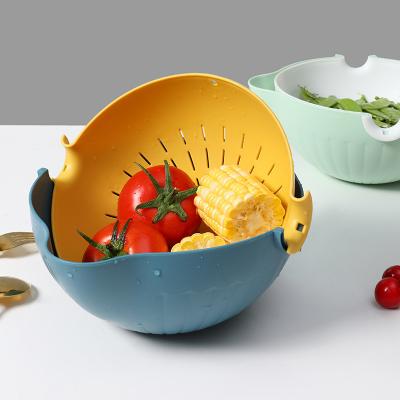 China Sustainable Wholesale Hot Selling Household PP Plastic Kitchen 2 Tiers Vegetable And Fruit Drain Basket With Handle for sale