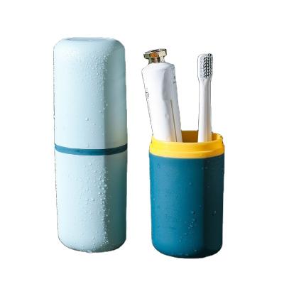 China Durable Nordic Style Two-in-One Portable Travel Storage Box Toothbrush and Toothpaste Holder Wash Cups Toothbrush Gargle Cup for sale