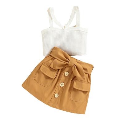 China Bear Leader Baby Girls Outfit Summer New Sling Solid Color Vest Short Top + Bow Skirt Two-piece Set Baby Girls Fashion Clothes for sale