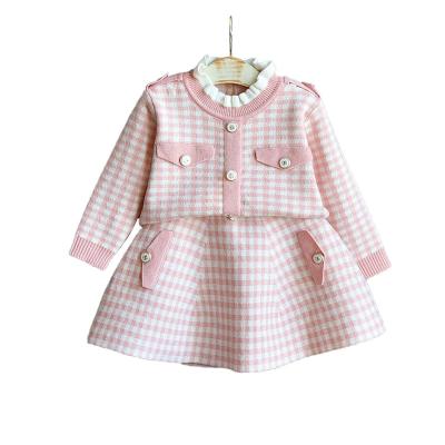 China Bear Leader Kids Christmas Sweet Knitwear Suits Girls Baby Plaid Sweaters Coats Suspender Dress Outfits Princess Clothes Sets for sale