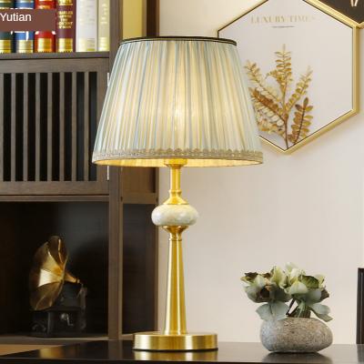 China Modern Creamic Brass Table Lamp Fabric Shade Green Gold for sale