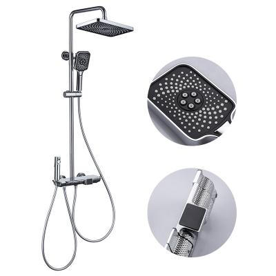 China With Slide Bar Chrome Shower System Bathroom Rainfall Shower Faucet Set Wall Mounted Complete With Rough-in Valve Body And Adjustment Kit for sale