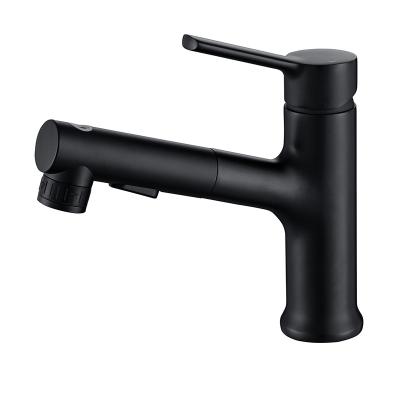 China Pull Out Modern Style Black Hot And Cold Spray Brass Alloy Water Taps Bathroom Basin Faucet Taps Pull Out Mixers for sale