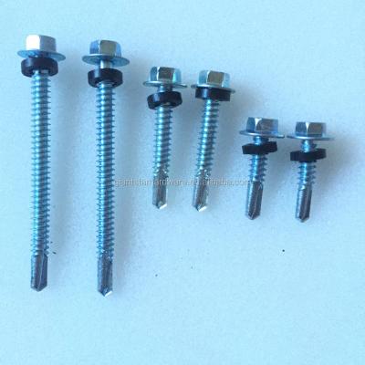 China C1022 hex head self drilling screw with EPDM or rubber gasket seal with long drlilling points for sale